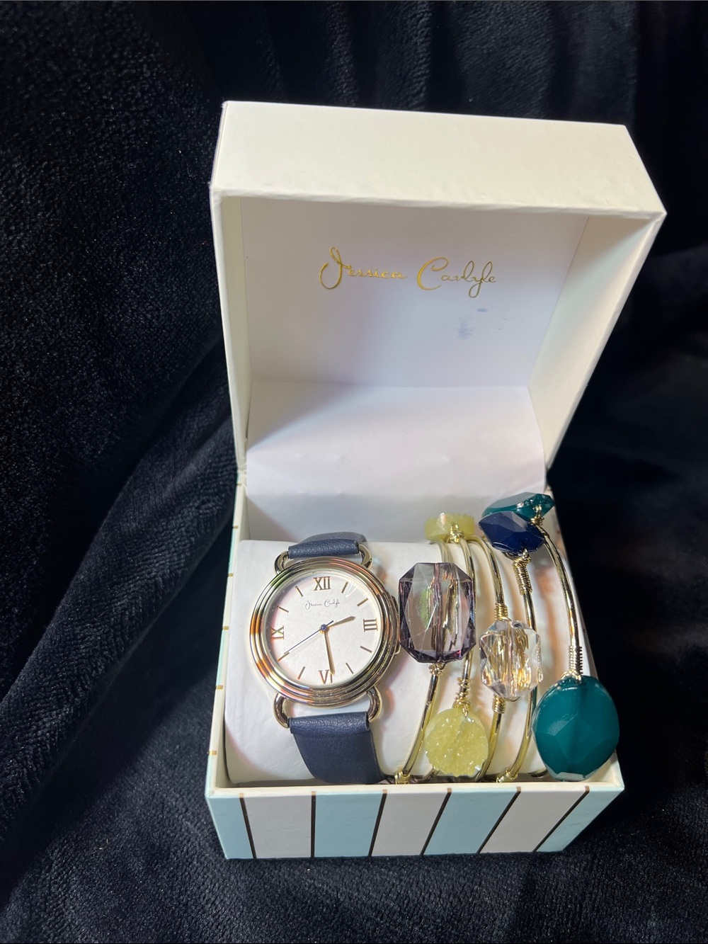 Women's Navy Watch and Multicolor Stone Bangle Set